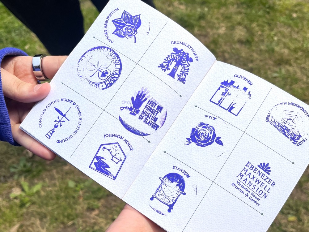 Stamp Rally Booklet with many stamps in purple ink